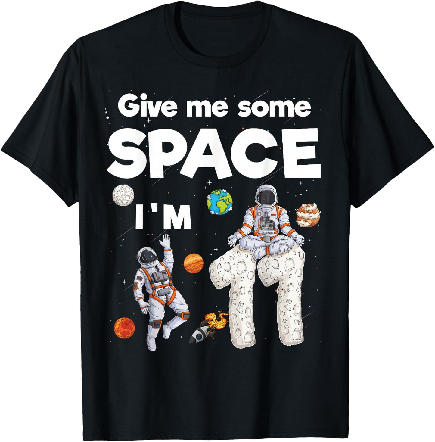 Outer Space Astronaut Planets Eleven Year Old 11th Birthday T-Shirt - T-Shirt | Black