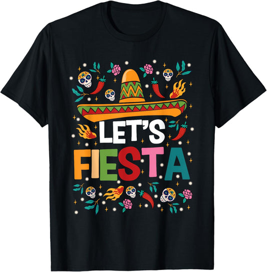 Let's Fiesta Cinco De Mayo Mexican Theme Party Guitar Lover T-Shirt - T-Shirt | Black