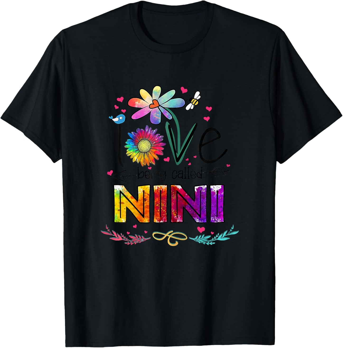 I Love Being Called Nini Daisy Flower Cute Mother's Day T-Shirt - T-Shirt | Black