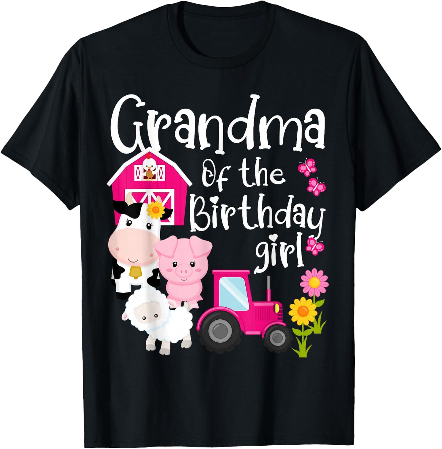 Farm Animals Grandma Of The Birthday Girl Party Barnyard T-Shirt - T-Shirt | Black