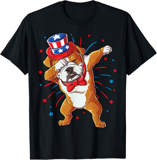 Dabbing English Bulldog 4th of July T shirt Men USA Flag T-Shirt - T-Shirt | Black