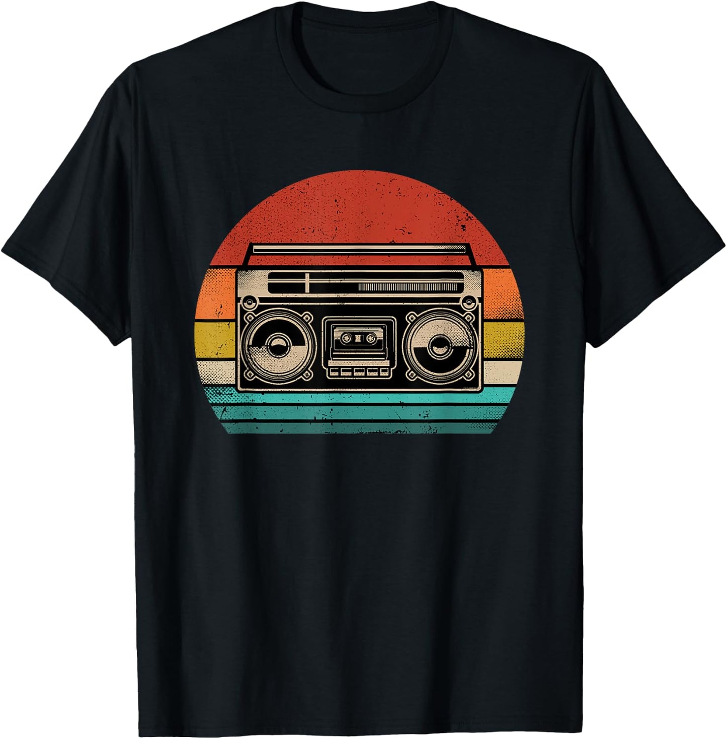Retro Boombox Cassette Player Radio 80s Music Vintage Style T-Shirt - T-Shirt | Black