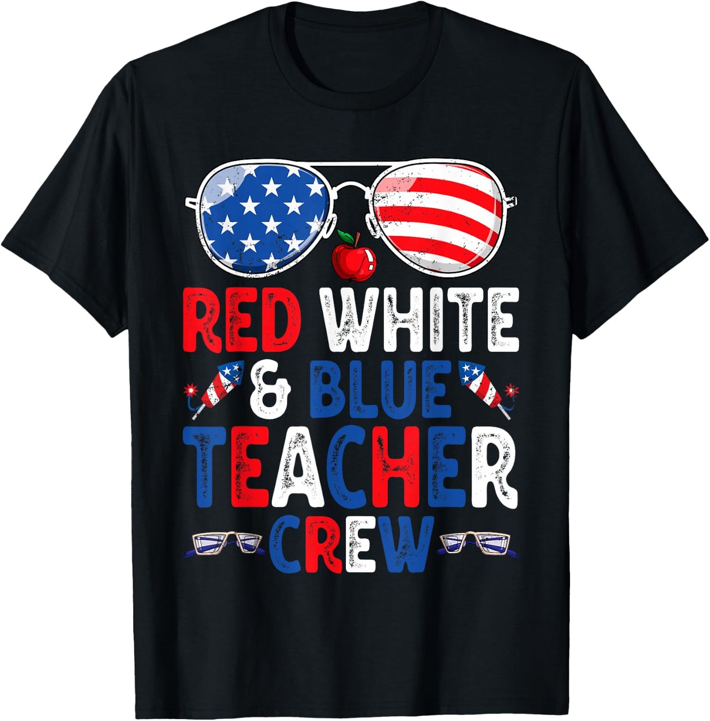 4th Of July Red White & Blue Teacher Crew American Flag T-Shirt - T-Shirt | Black