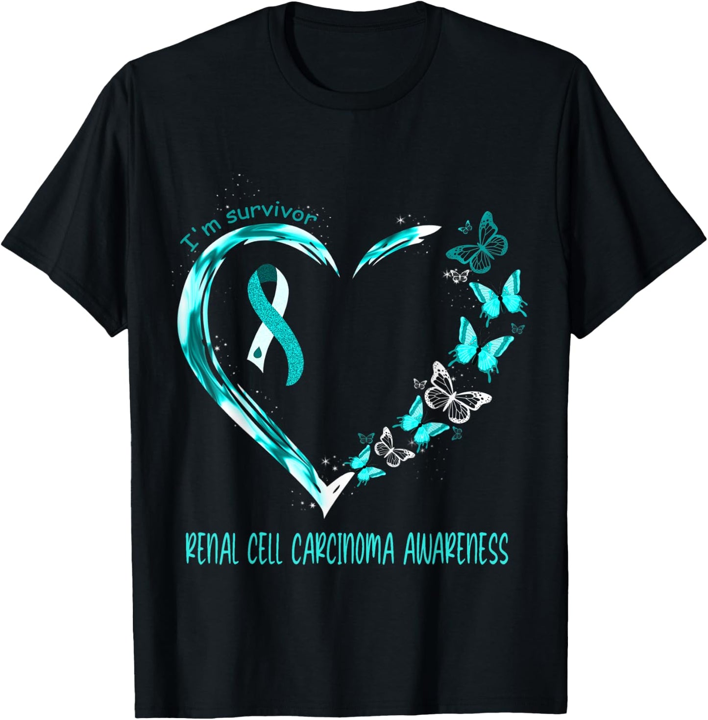 Renal Cell Carcinoma Awareness I'm Survivor Heart Ribbon T-Shirt - T-Shirt | Black