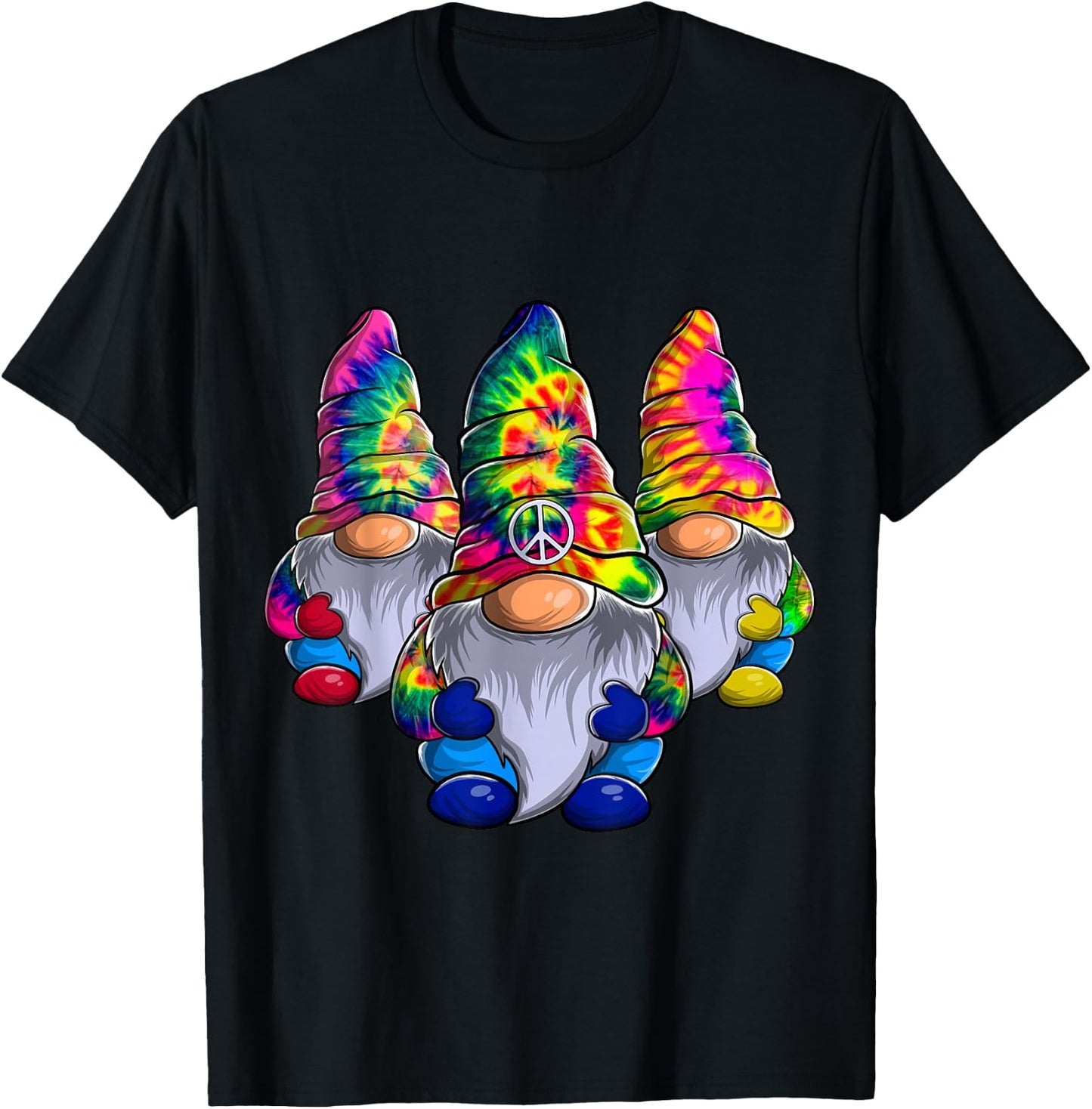 Three Hippie Gnomes Peace Gnome Funny Retro Tie DIY Design T-Shirt - T-Shirt | Black