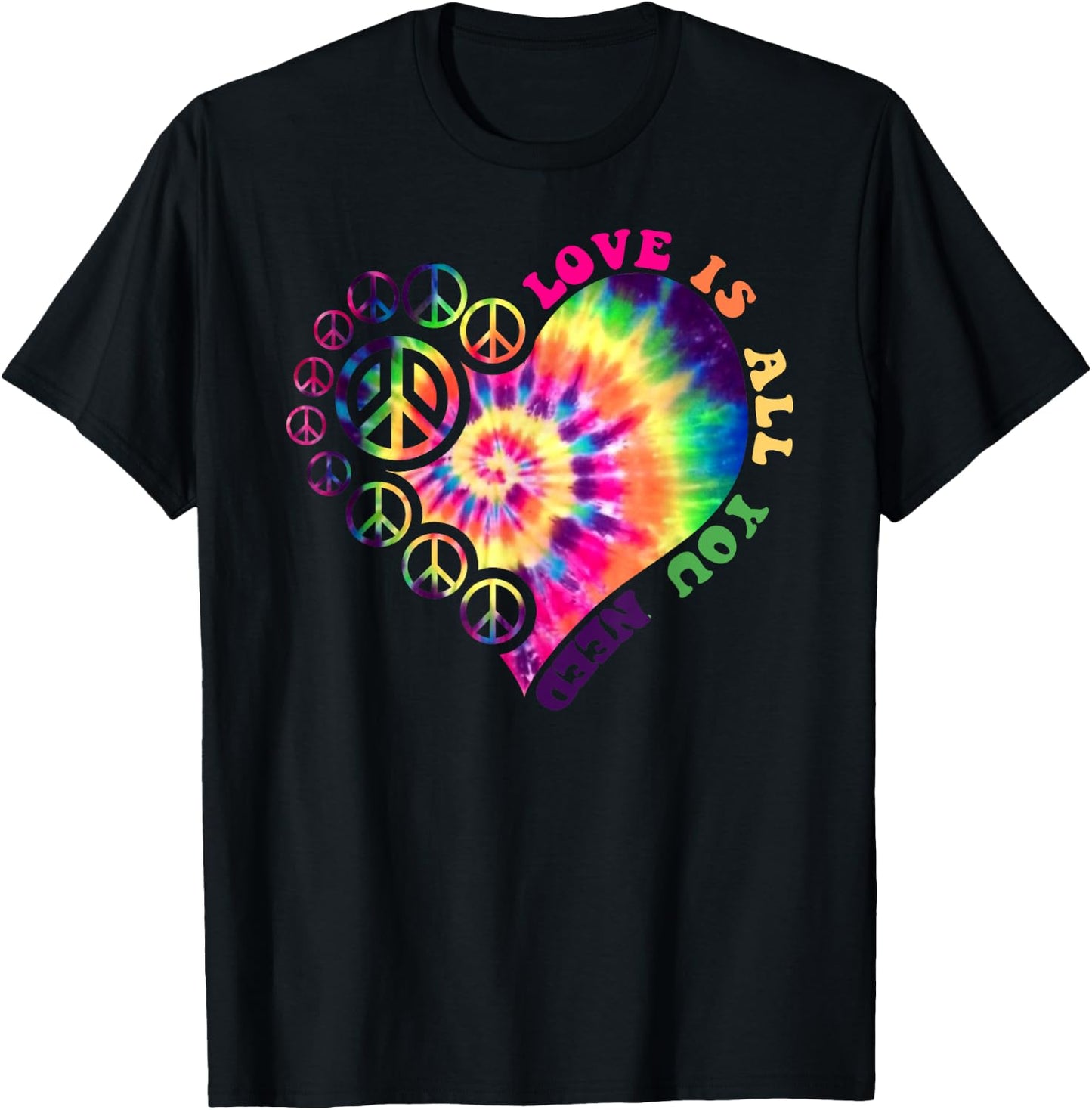 PEACE SIGN LOVE 60s 70s Tie Dye Hippie Halloween Costume T-Shirt - T-Shirt | Black