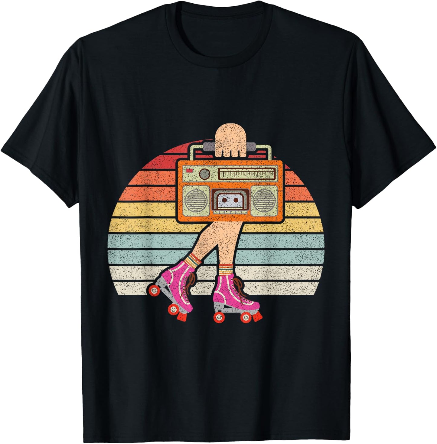 Vintage Retro 80's Rollerskates Roller Skating Disco Girl T-Shirt - T-Shirt | Black