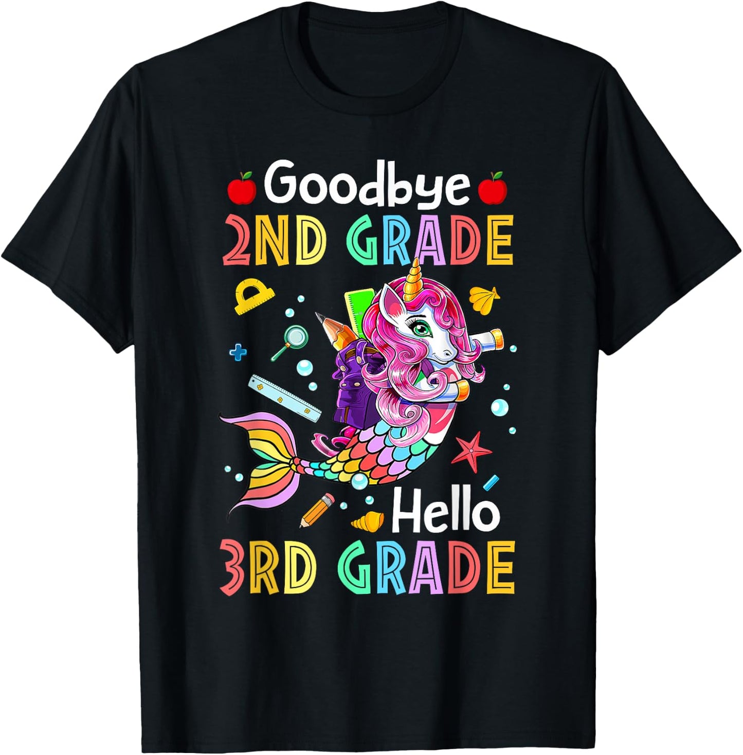 Goodbye 2nd Grade Hello 3rd Grade Mermaid Back To School T-Shirt - T-Shirt | Black