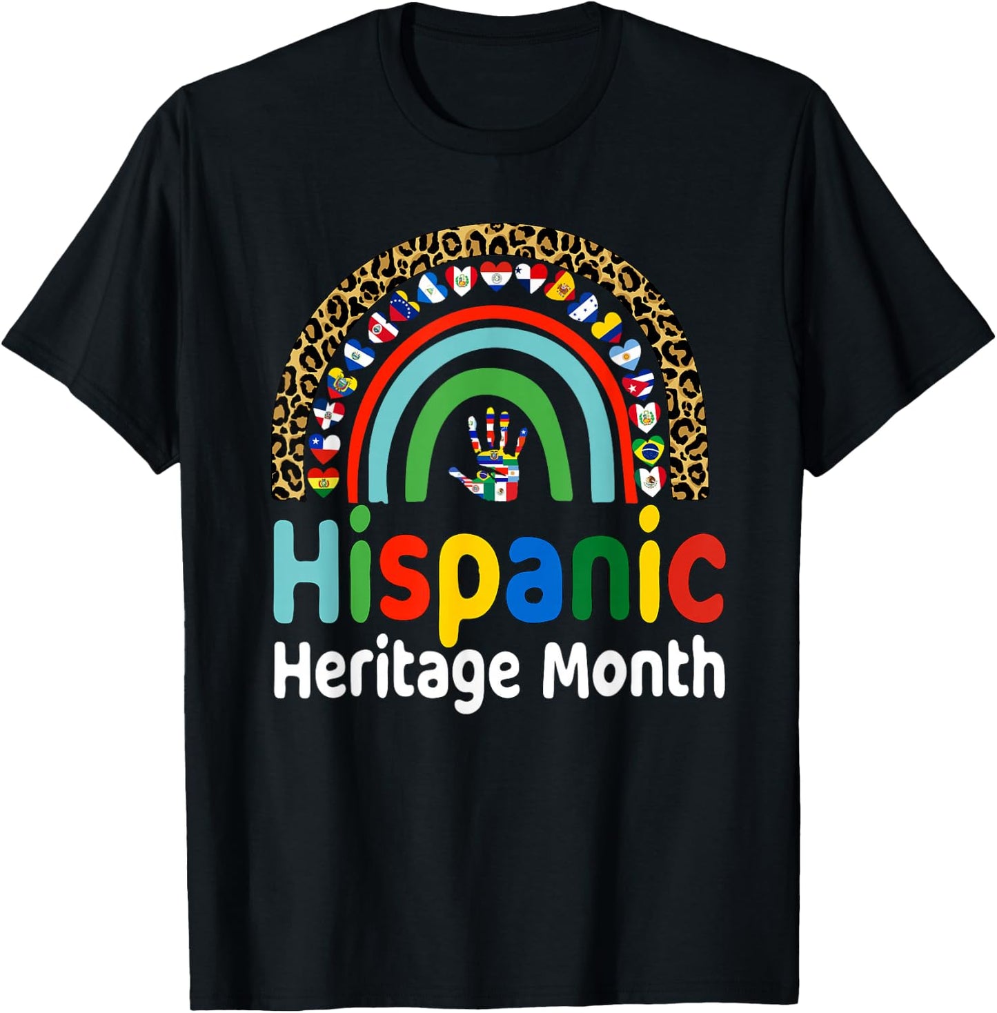 National Hispanic Heritage month Rainbow Countries Flags T-Shirt - T-Shirt | Black
