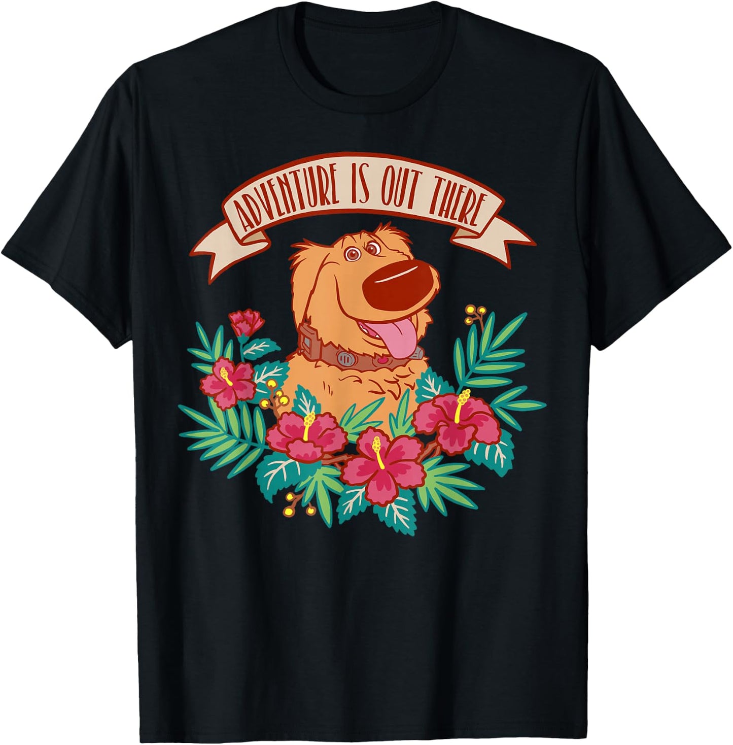 Disney Pixar Up Dug Adventure is Out There Floral Small T-Shirt - T-Shirt | Black