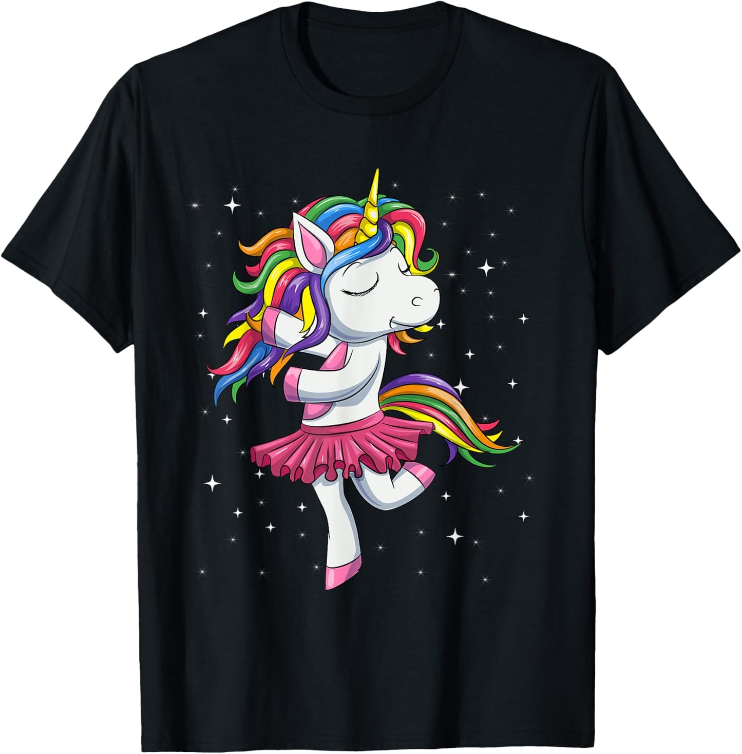 Ballet Dancing Unicorn Shirt, Rainbow Ballerina Dance Girls T-Shirt - T-Shirt | Black
