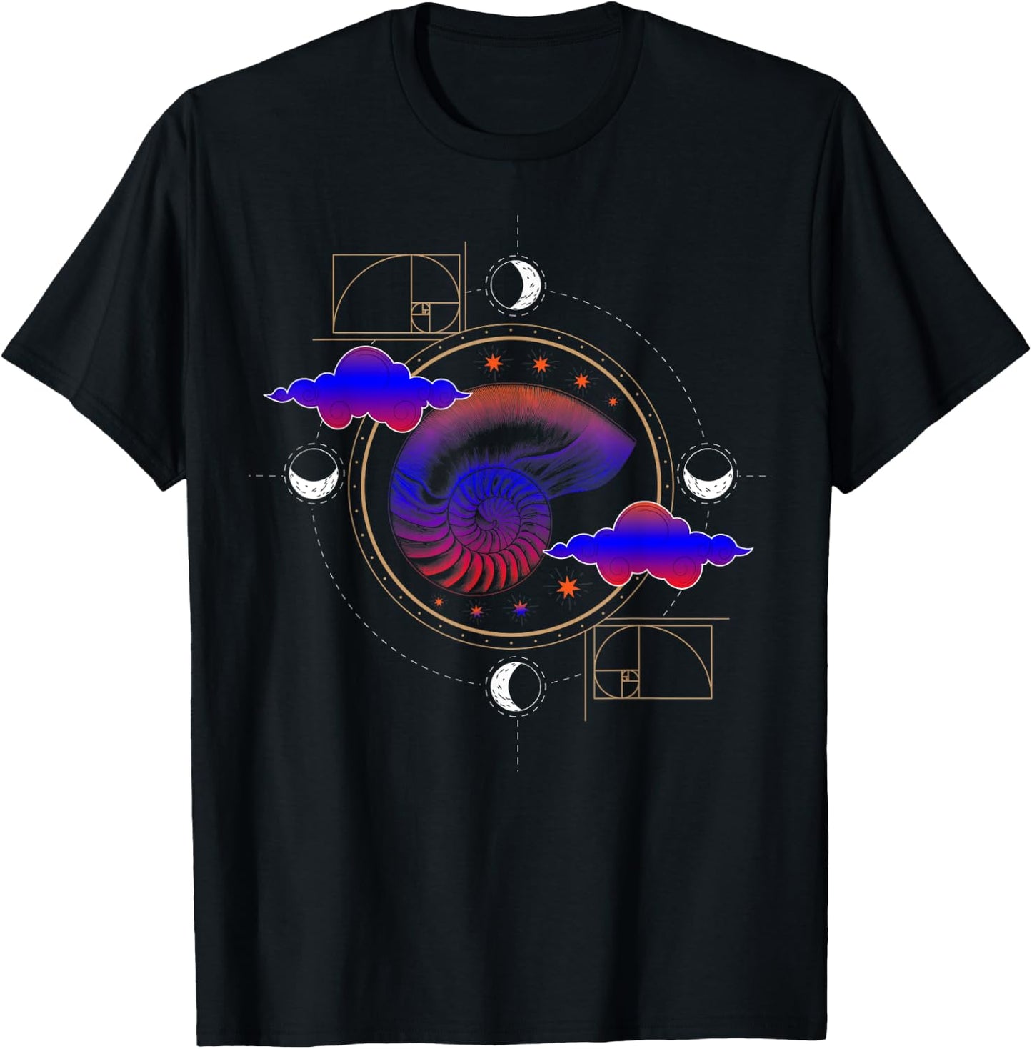 Fibonacci Shell or Golden Ratio and Spiral or Fibonacci T-Shirt - T-Shirt | Black