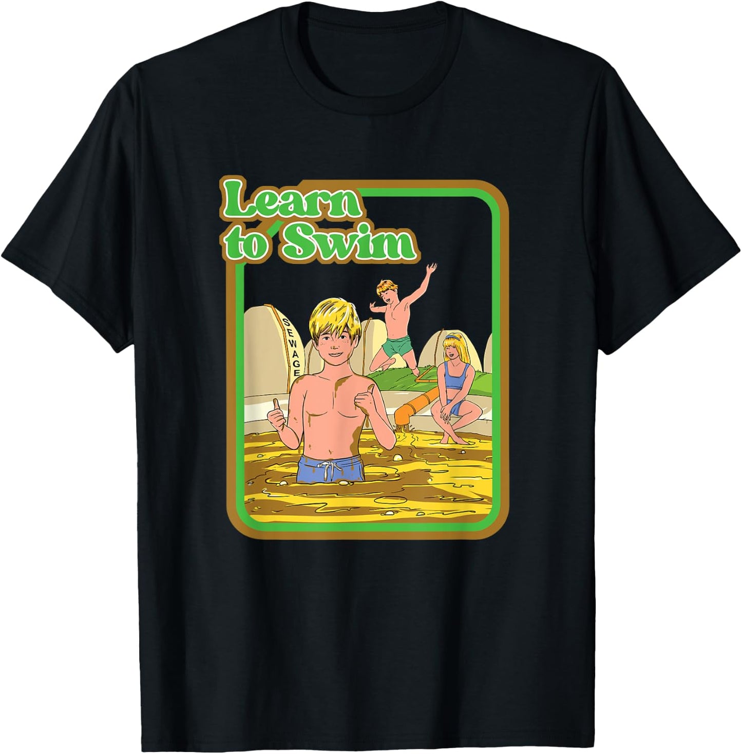 Learn To Swim Hilarious Vintage Child Game T-Shirt - T-Shirt | Black