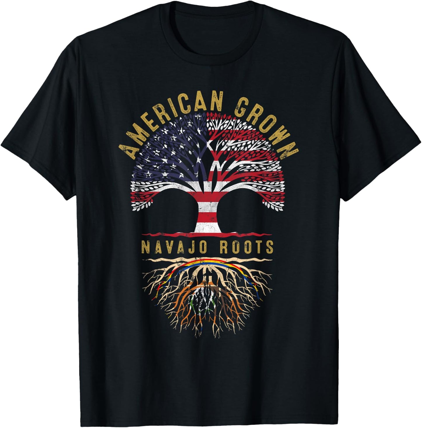 American Grown Navajo Roots Tree Flag Family Heritage T-Shirt - T-Shirt | Black