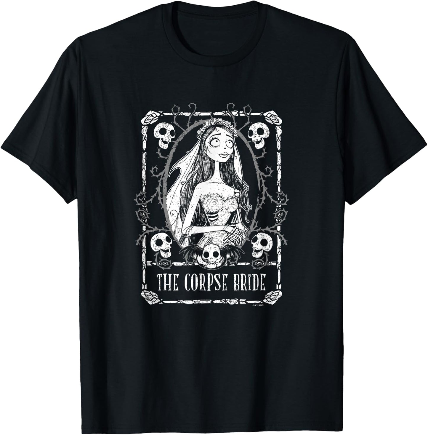 Corpse Bride Emily Skulls And Thorns Tarot Card Portrait T-Shirt - T-Shirt | Black