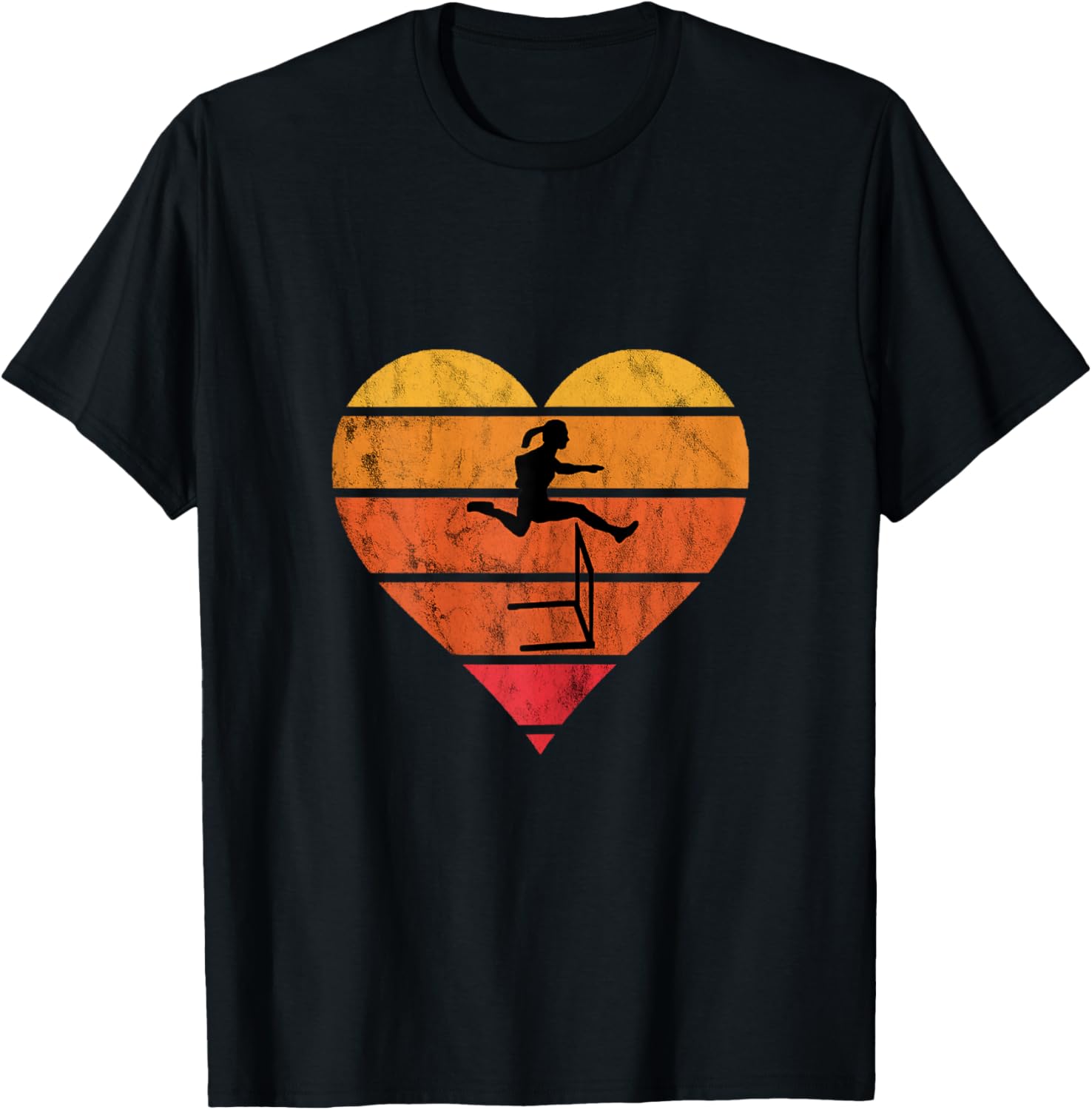 Hurdles Running Athlete Retro Vintage Sunset Hurdler Heart T-Shirt - T-Shirt | Black
