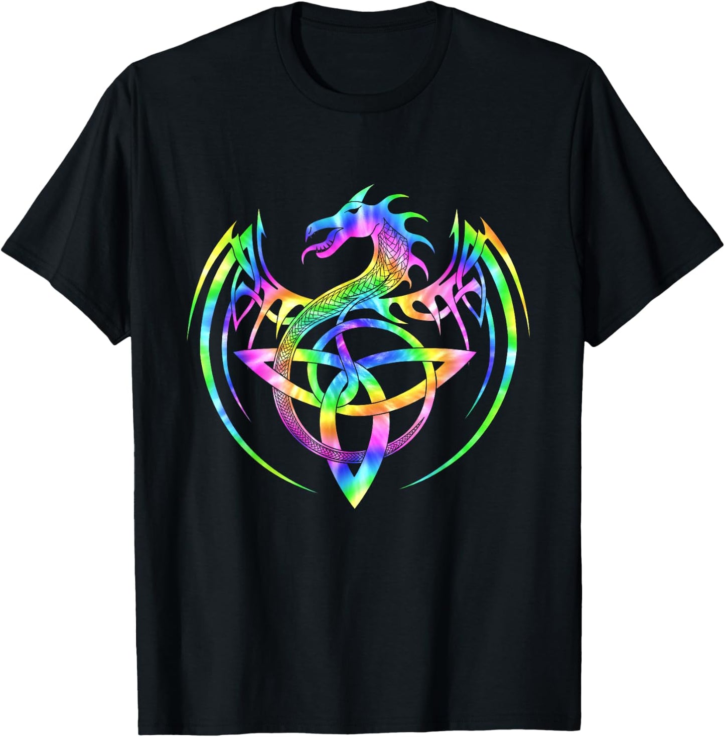 Tie Dye Tribal Celtic Knot Fantasy Dragon T-Shirt - T-Shirt | Black