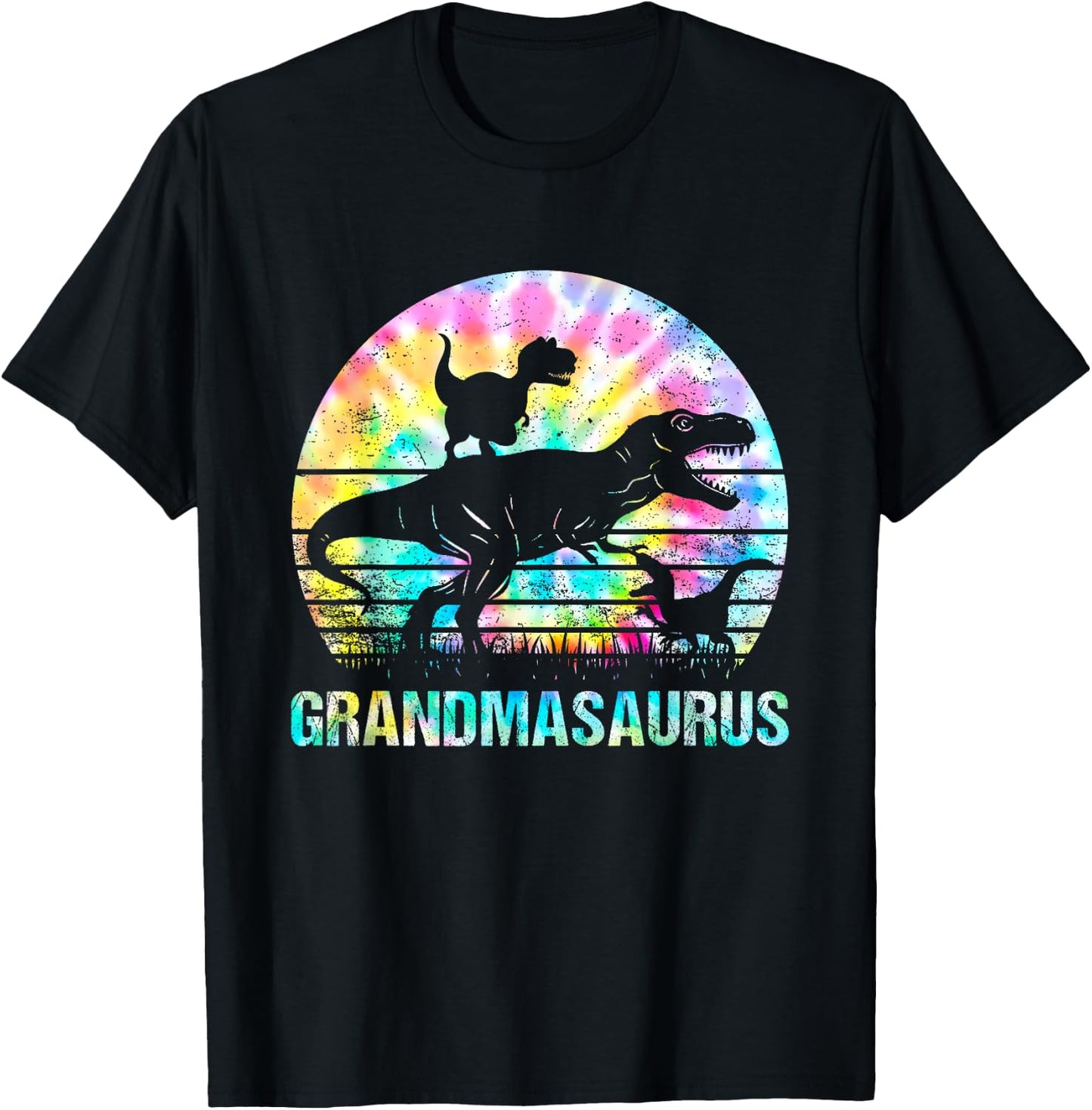 Grandmasaurus T Rex Dinosaur Grandma Saurus Tie Dye Vintage T-Shirt - T-Shirt | Black