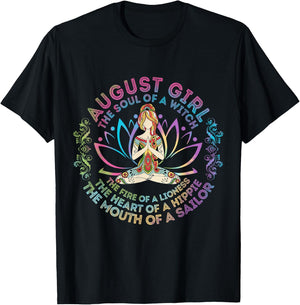 August Girl The Soul Of A Witch Birthday Hippie Soul T-Shirt - T-Shirt | Black