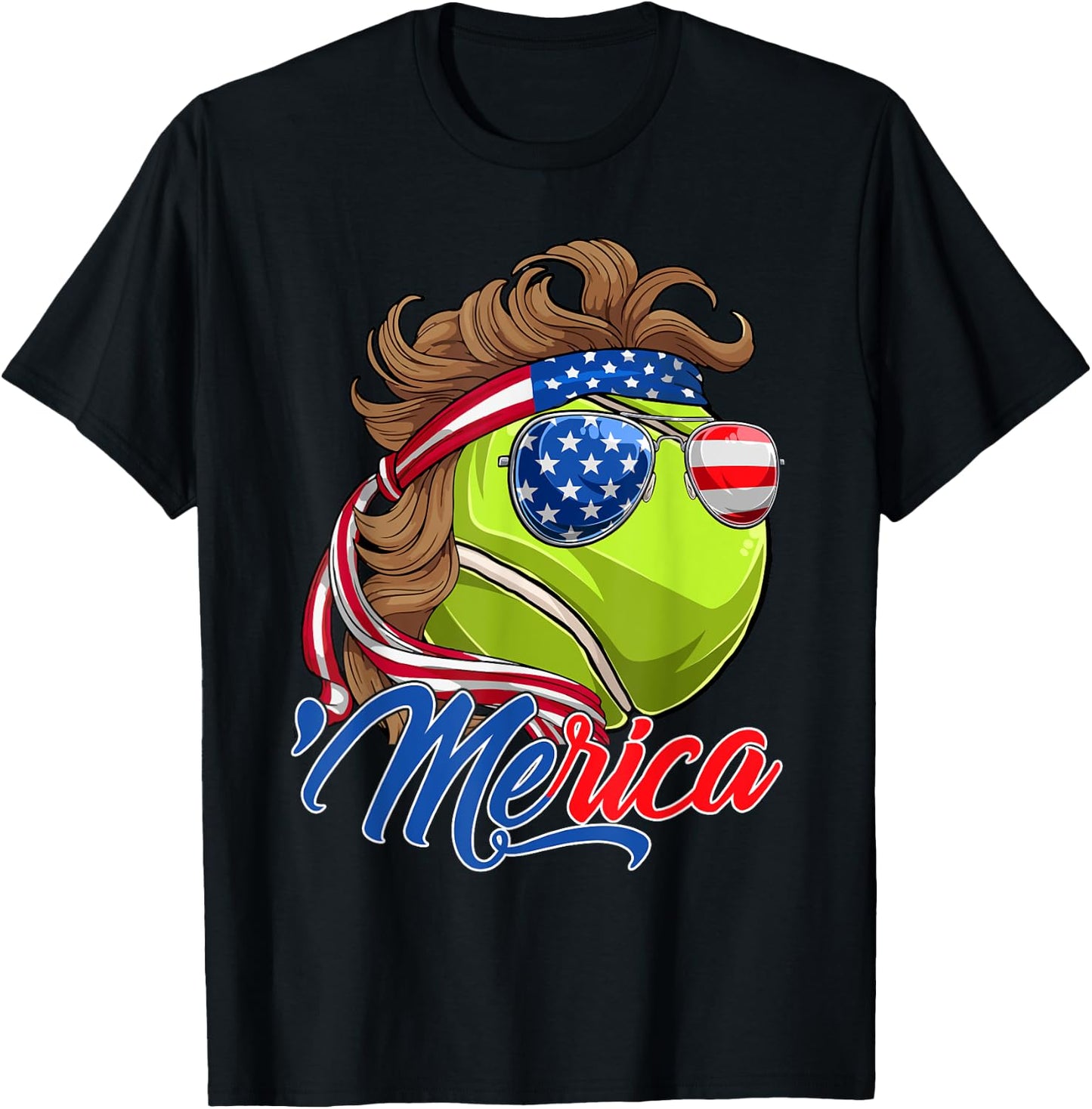 Funny Merica Tennis Ball & USA Flag Sunglasses 4th Of July Kids Men T-Shirt - T-Shirt | Black