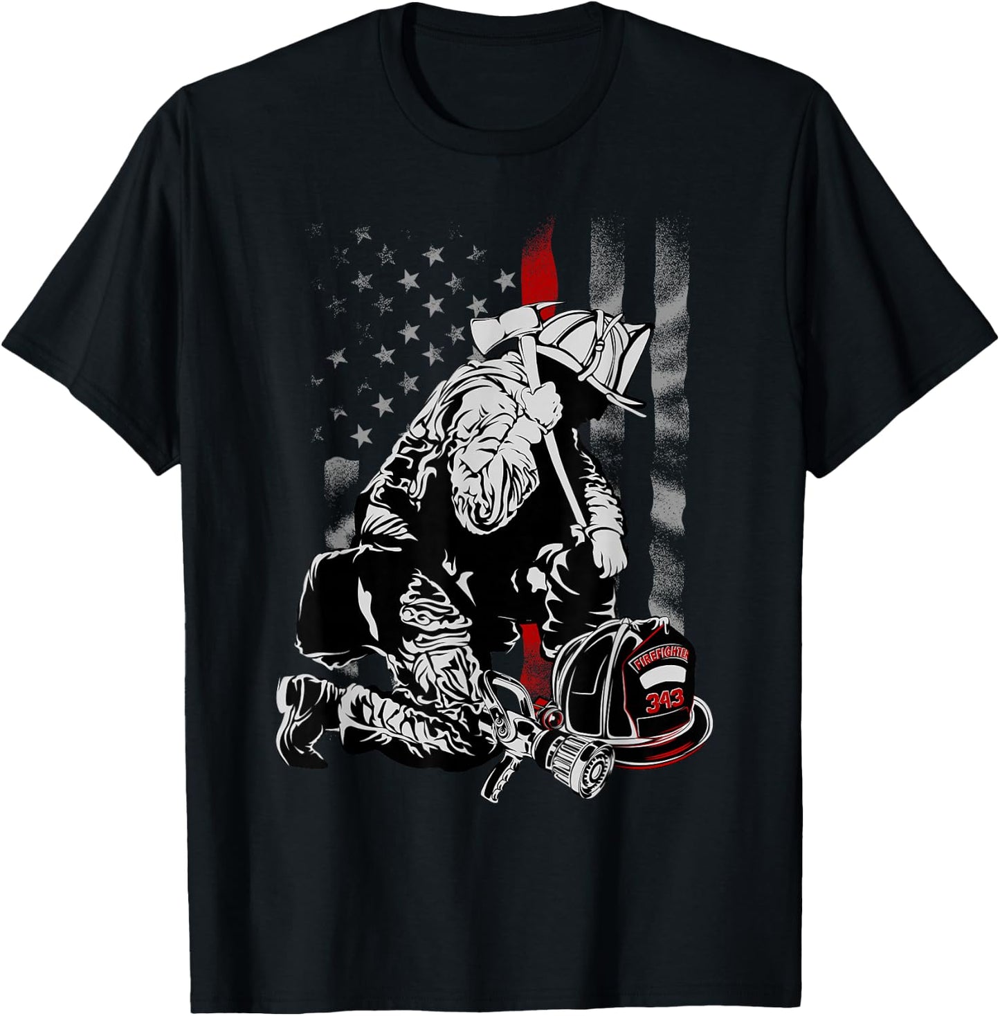 Fireman American Flag Shirt Thin Red Line Firefighter USA T-Shirt - T-Shirt | Black