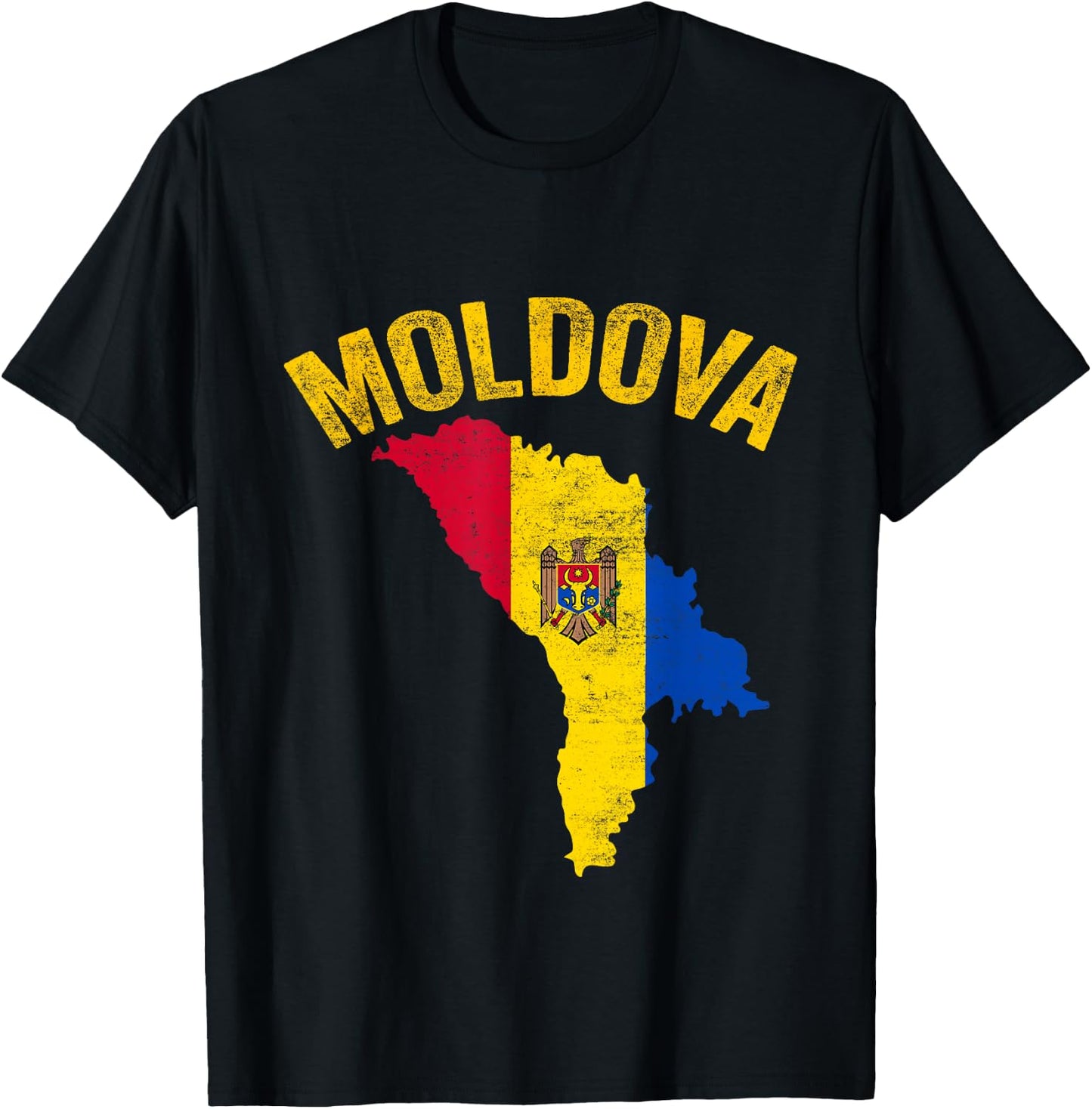 Distressed Retro Moldova Flag Moldova Map Patriotic T-Shirt - T-Shirt | Black