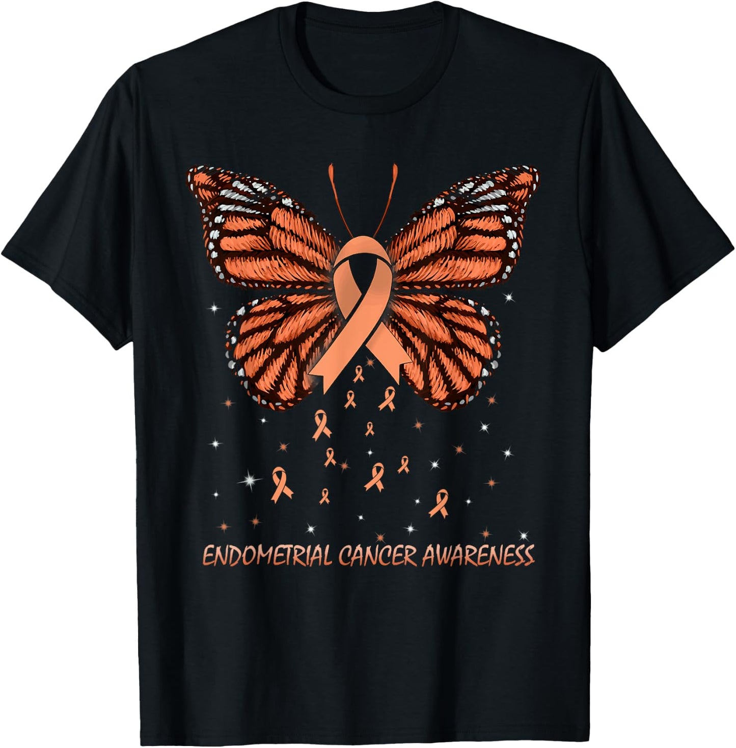 Endometrial Cancer Awareness Butterfly T-Shirt - T-Shirt | Black