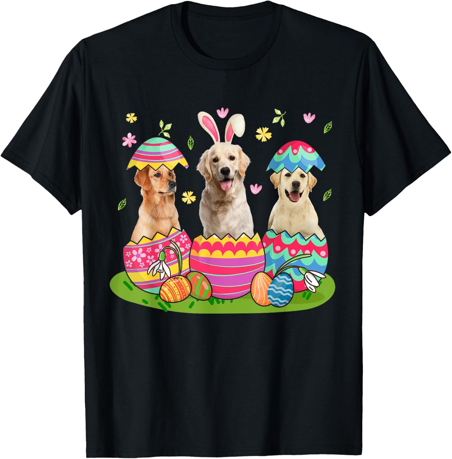Three Bunny Labrador Retriever Inside Easter Egg Happy T-Shirt - T-Shirt | Black
