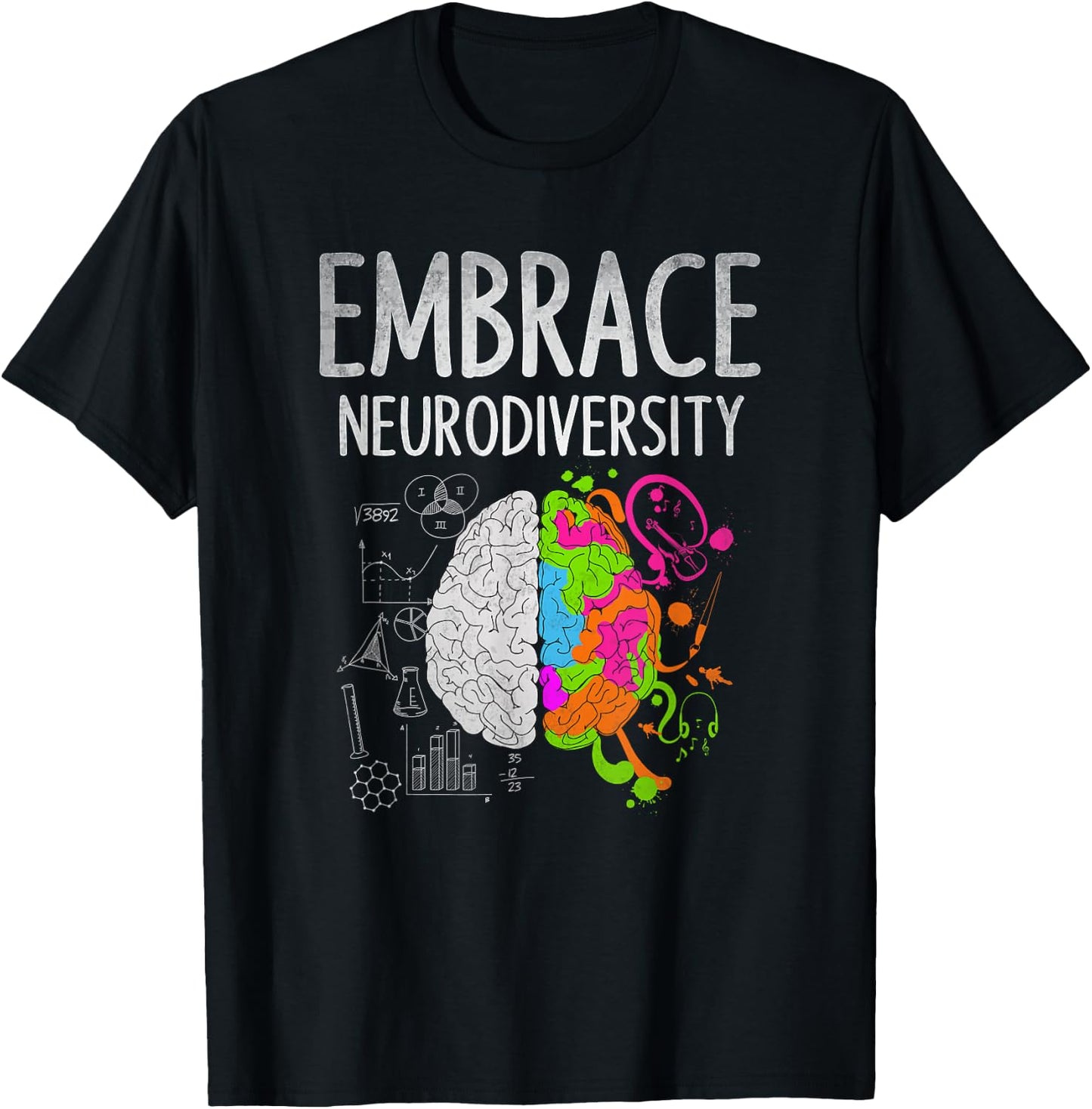 Teacher April Autism Awareness Embrace Neurodiversity Brain T-Shirt - T-Shirt | Black