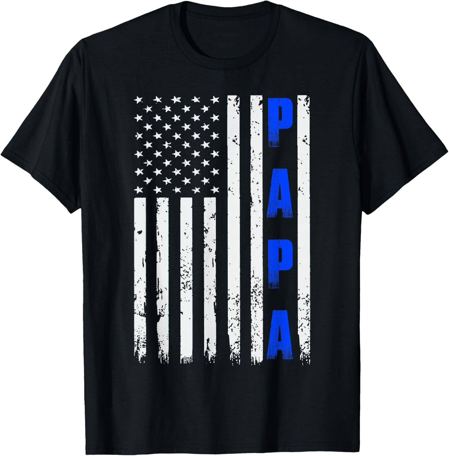 Father's Day Thin Blue Line American Flag PAPA T-Shirt - T-Shirt | Black