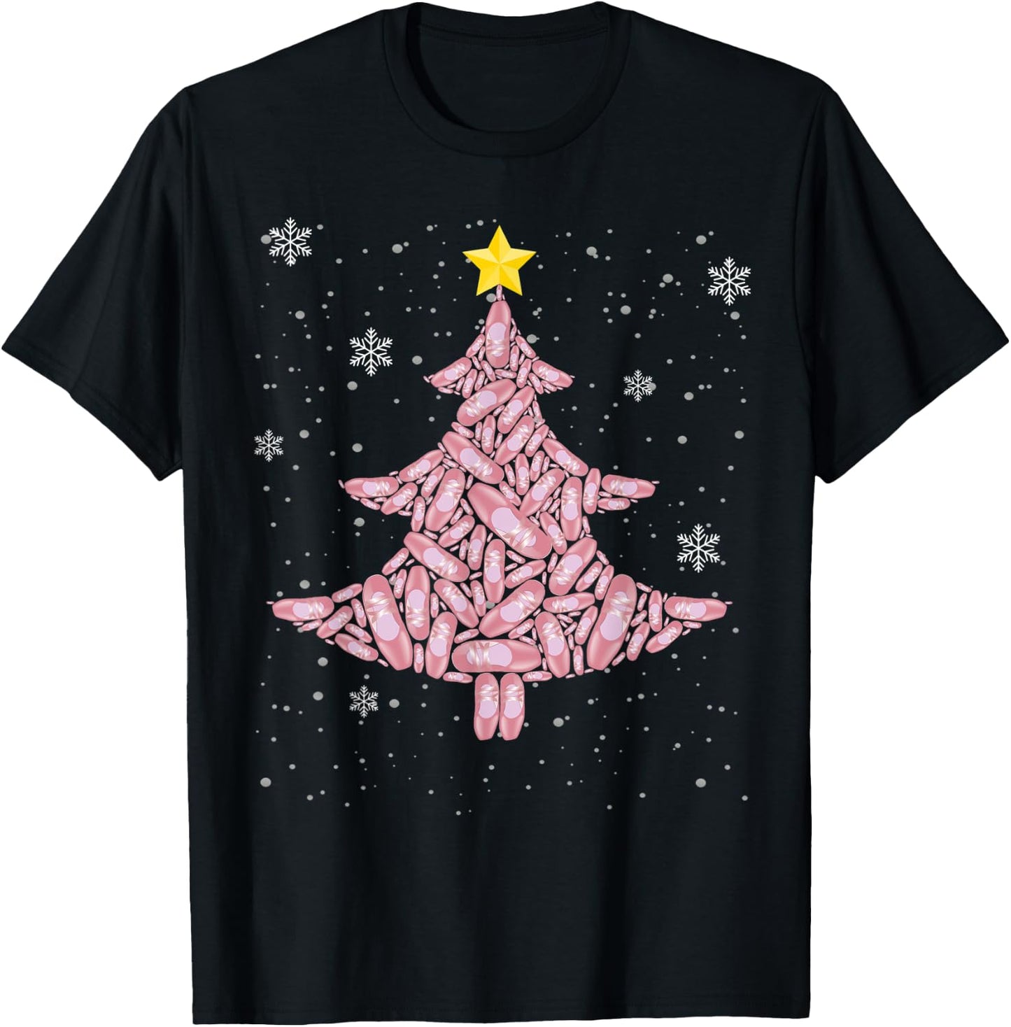 Funny Christmas Ballet Ballerina Dancer Pointe Shoes Tree T-Shirt - T-Shirt | Black