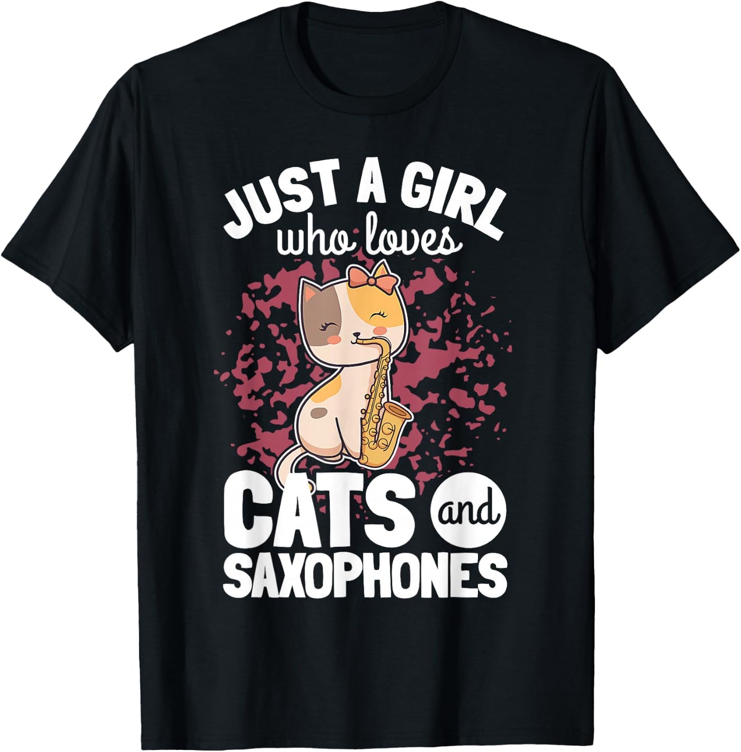 Saxophonist Girl Saxist Sax Cat Saxophone T-Shirt - T-Shirt | Black
