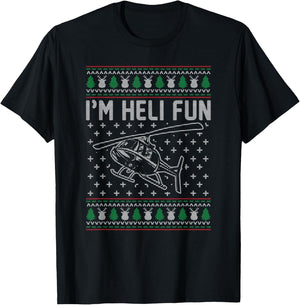 Helicopter Ugly Christmas Funny Pilot Christmas Holiday Gift T-Shirt - T-Shirt | Black