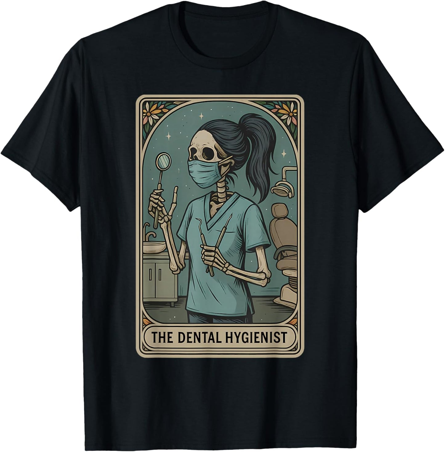 Dental Hygienist Tarot Card Skeleton Dentist Orthodontics T-Shirt - T-Shirt | Black