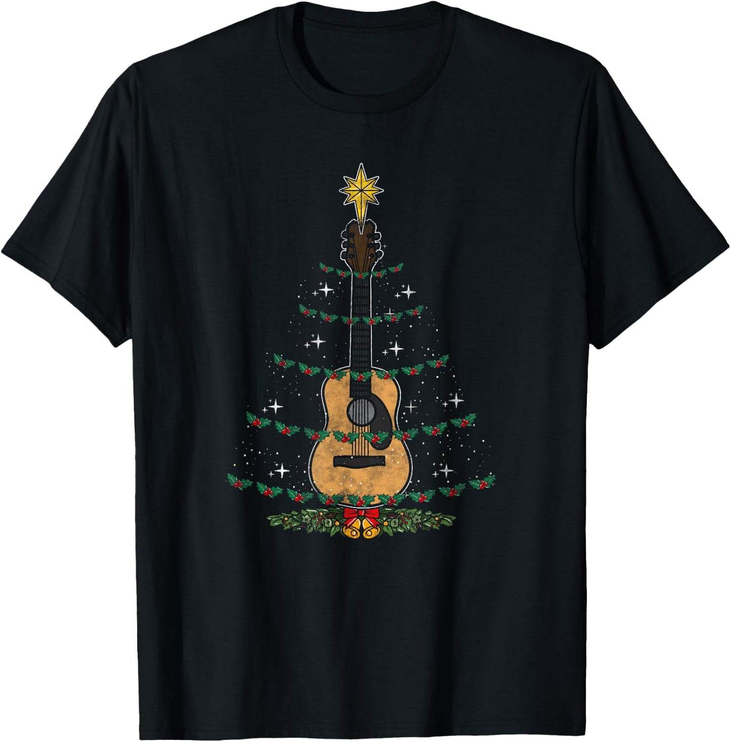 Christmas Guitar - Xmas Lights Guitarist T-Shirt - T-Shirt | Black