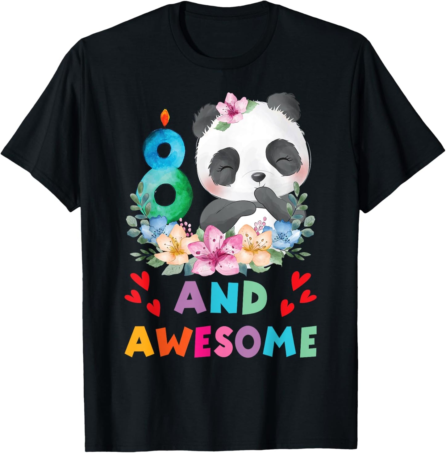 8 Years Old 8th Birthday Panda Unicorn Girl Party Gift T-Shirt - T-Shirt | Black