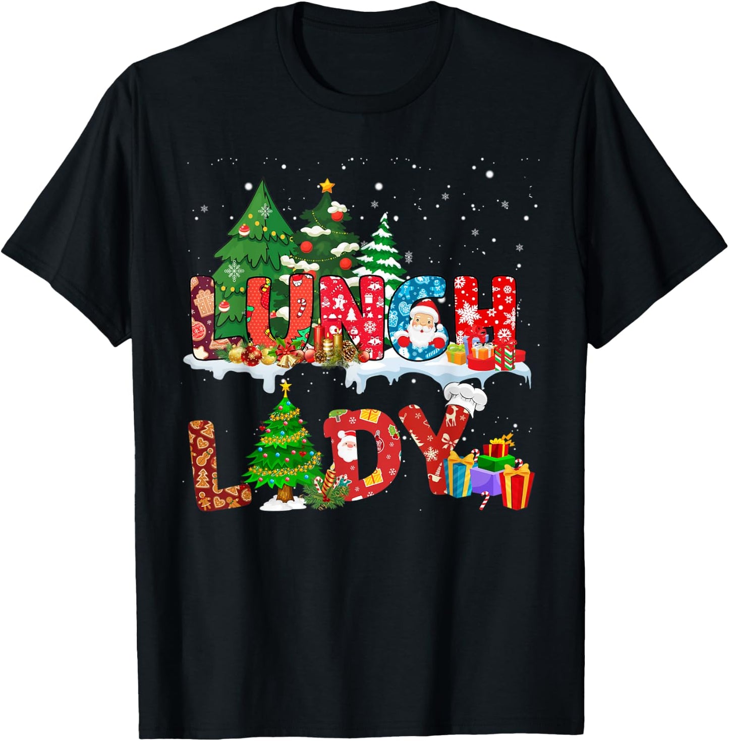 Funny Lunch Lady Christmas Pajama Matching Xmas Lunch Lady T-Shirt - T-Shirt | Black