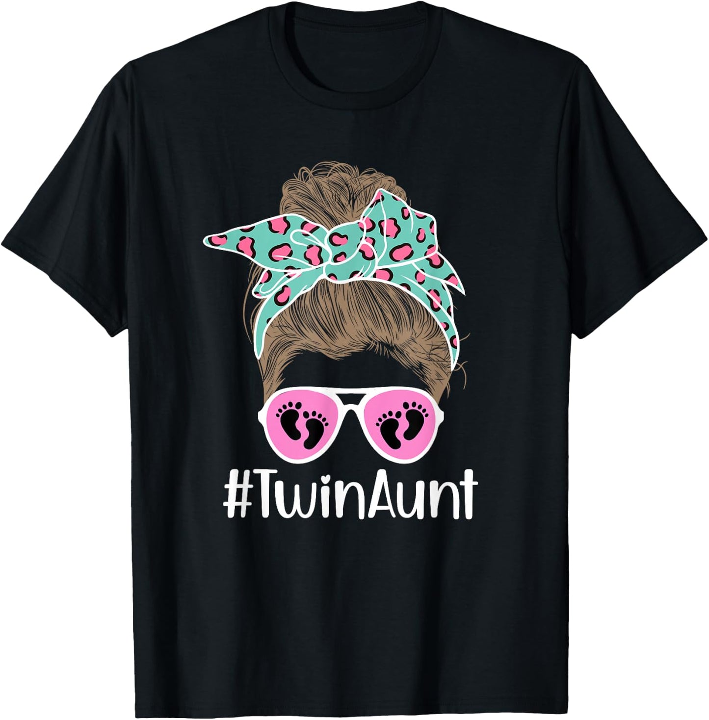 Twin Aunt Messy Bun Aunt Of Twins Twin Auntie Of Twins T-Shirt - T-Shirt | Black