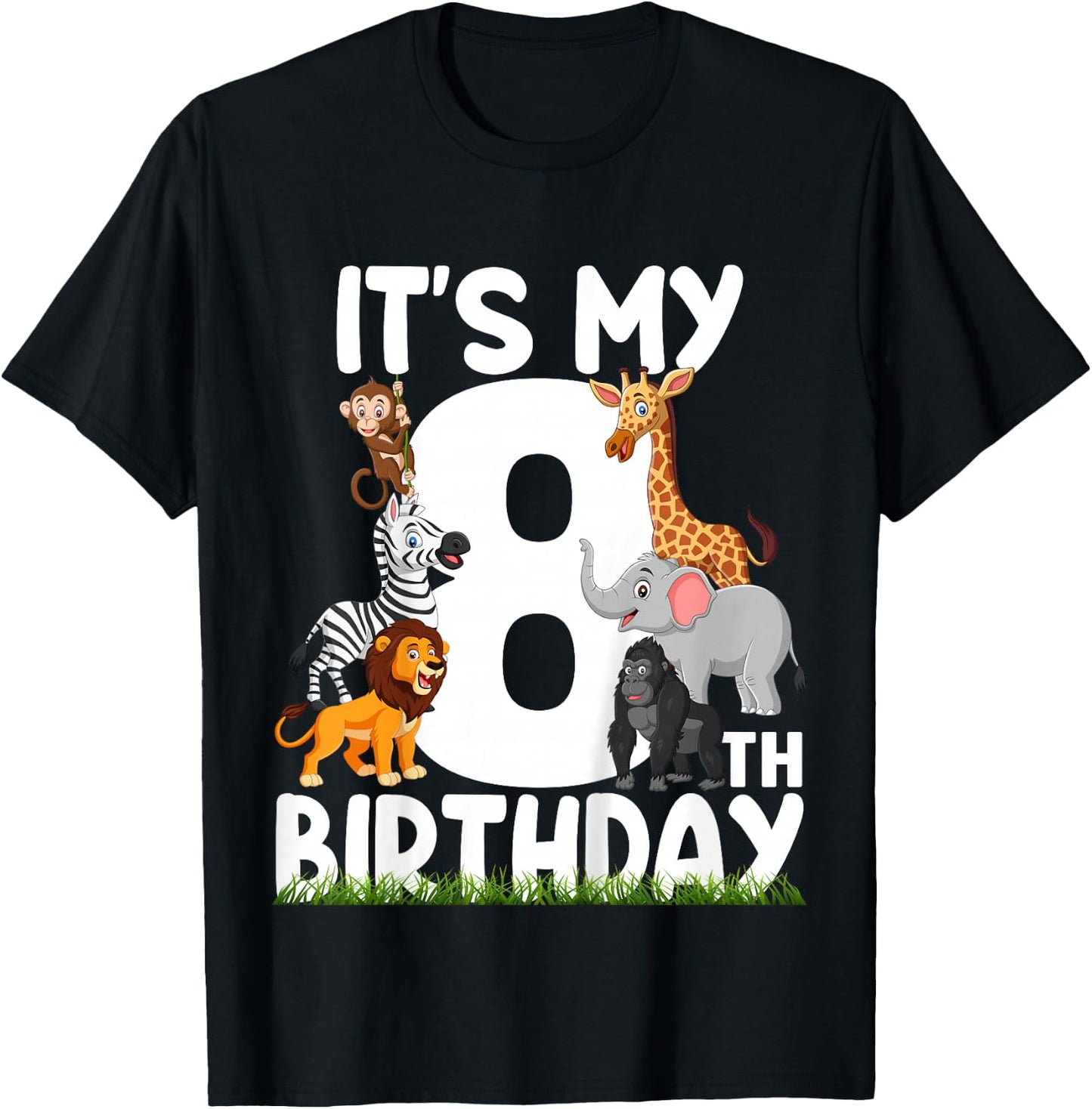 It's My 8th Birthday Zoo Jungle Safari 8 Years Old Animals T-Shirt - T-Shirt | Black