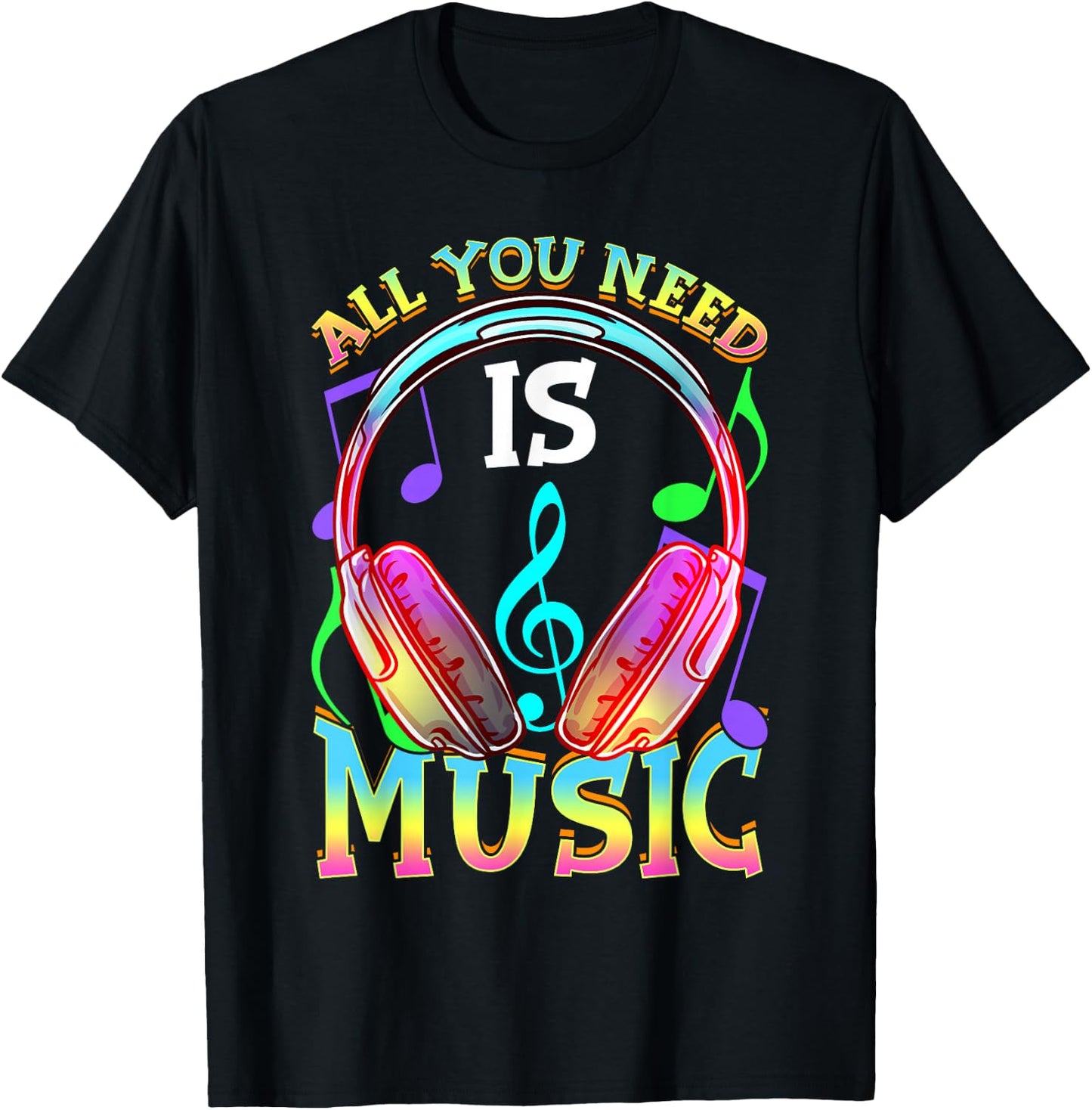 All You Need is Music, DJ Headphones - Music Lover Producer T-Shirt - T-Shirt | Black
