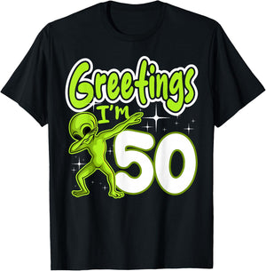 Alien 50th Birthday Dubbing Party Space Galaxy Traveler UFO T-Shirt - T-Shirt | Black