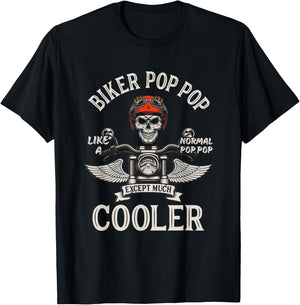 Grandparents Day Apparels Biker Pop Pop - Men's Black Motorcycle - Small - Classic Fit - Short Sleeve - - Lace Embellishment T-Shirt - T-Shirt | Black