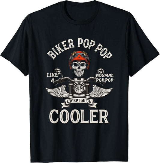 Grandparents Day Apparels Biker Pop Pop - Men's Black Motorcycle - Small - Classic Fit - Short Sleeve - - Lace Embellishment T-Shirt - T-Shirt | Black