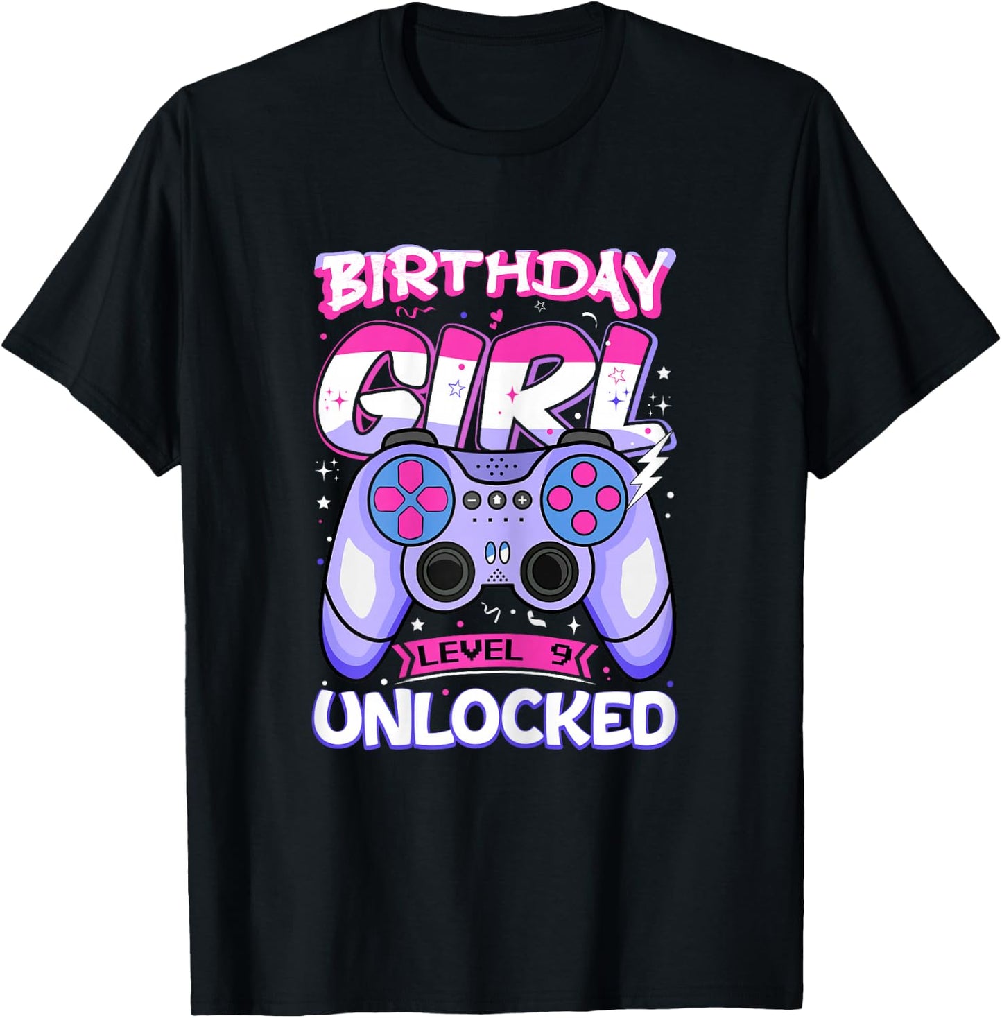 9 Year Old Girl Gamer Level Unlocked 9th Birthday Kids T-Shirt - T-Shirt | Black