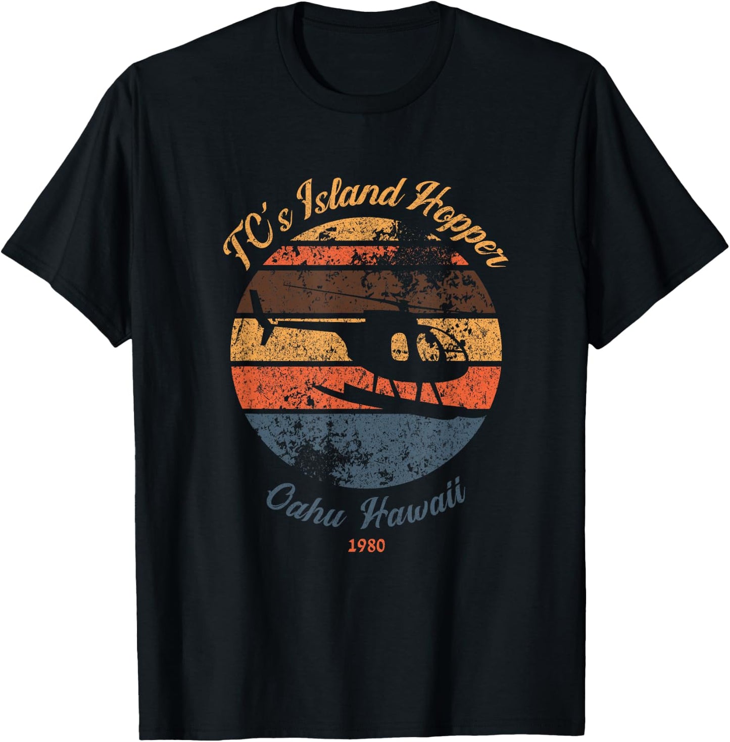 TC's Island Hoppers Helicopter Vintage Sunset T-Shirt - T-Shirt | Black