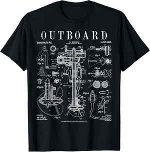 Fishing Boat Outboard Marine Motor Vintage Patent Print T-Shirt - T-Shirt | Black