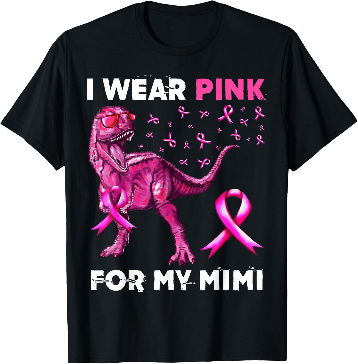 I Wear Pink For My Mimi Dinosaur Breast Cancer Awareness T-Shirt - T-Shirt | Black