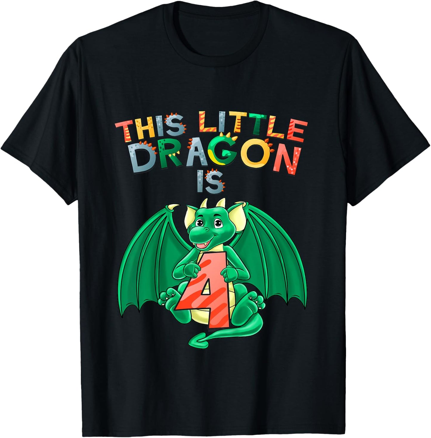 Kids This Little Dragon Is 4 Dragon 4th Birthday 4 Year Old Boy T-Shirt - T-Shirt | Black