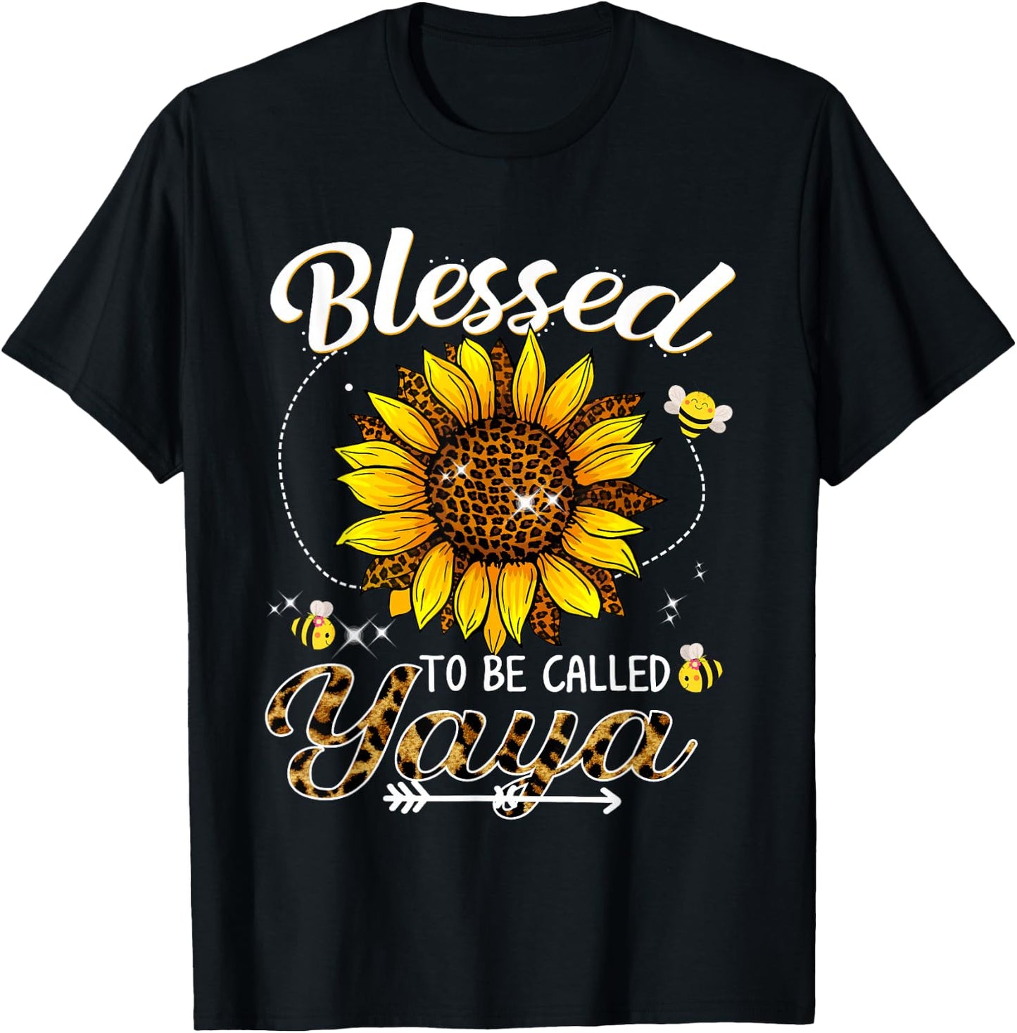 Blessed To Be Called Yaya Funny Leopard Sunflower And Bee T-Shirt - T-Shirt | Black