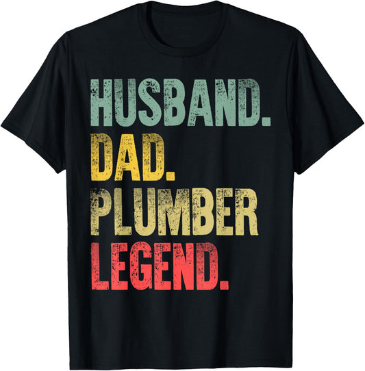 Funny Men Vintage Shirt Husband Dad Plumber Legend Retro T-Shirt - T-Shirt | Black